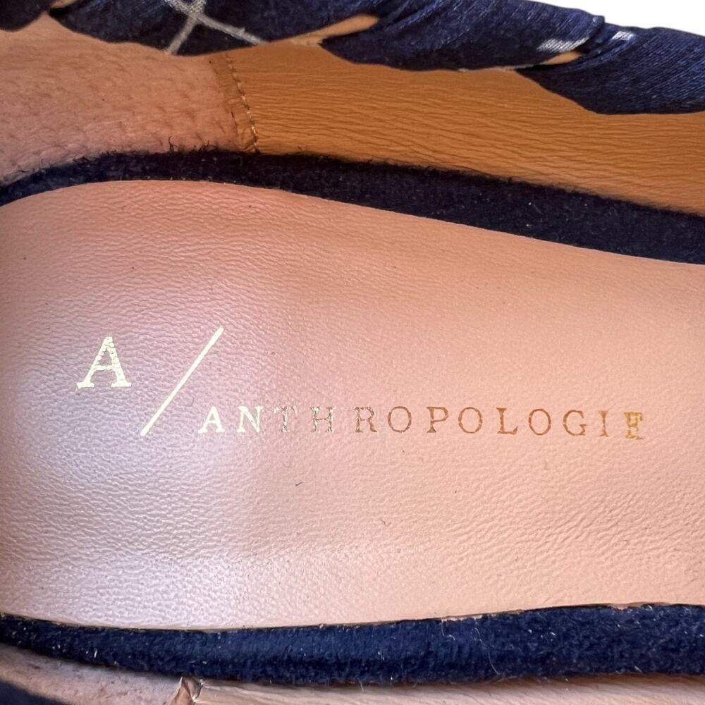 Anthropologie Women's 8.5M Navy Whipstitch Braided Ribbon Suede Block Heels - Picture 10 of 15